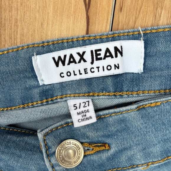 Wax Jean Light Wash Denim Super Flare Raw Hem Stretch Bell Bottoms Size 5/27 - Picture 2 of 7